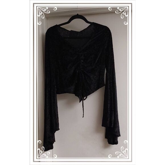 Killstar Tops - NWT~Killstar Betty Sage Black Velvet Paisley Print Long Sleeve Top Sz XL